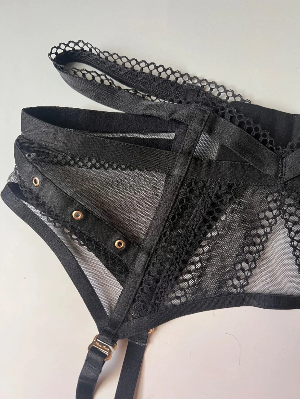 Honey Birdette Black Lace Strappy Garter Belt Suspender Size L - Picture 3 of 12